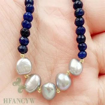 

Blue Chalcedony Gray Baroque Pearl Necklace 18 Inches Chic Gift Hang Jewelry Aurora Accessories Flawless Chain