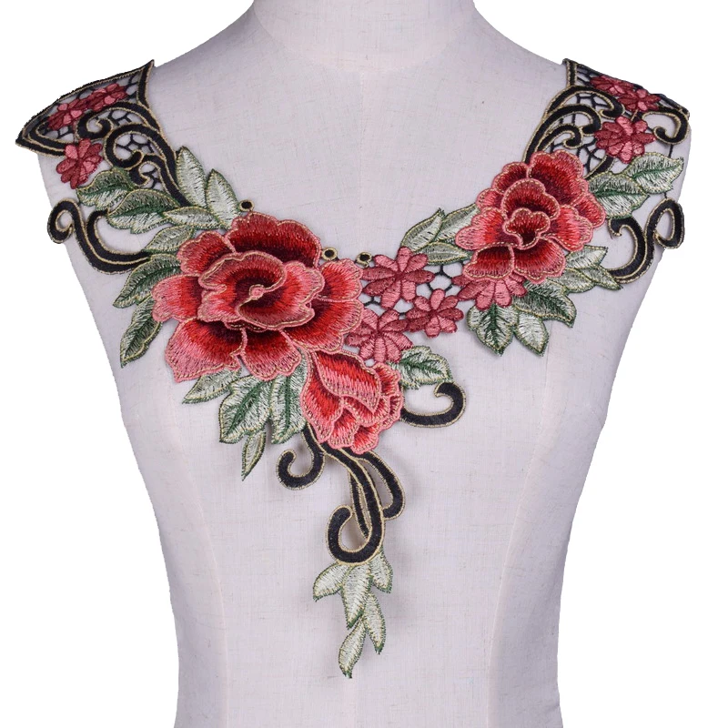 

Red Embroidered Flower Neckline Collar Lace Fabric DIY Crafts Sewing Accessories Decoration Sewing Scrapbooking NL259