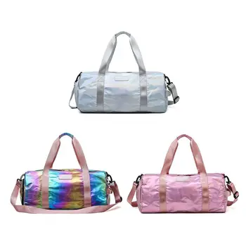 

Holographic Sport Gyms Bag with Shoes Compartment for Women Travel Duffel Shoulder Handbag Luggage Lightweight Tote