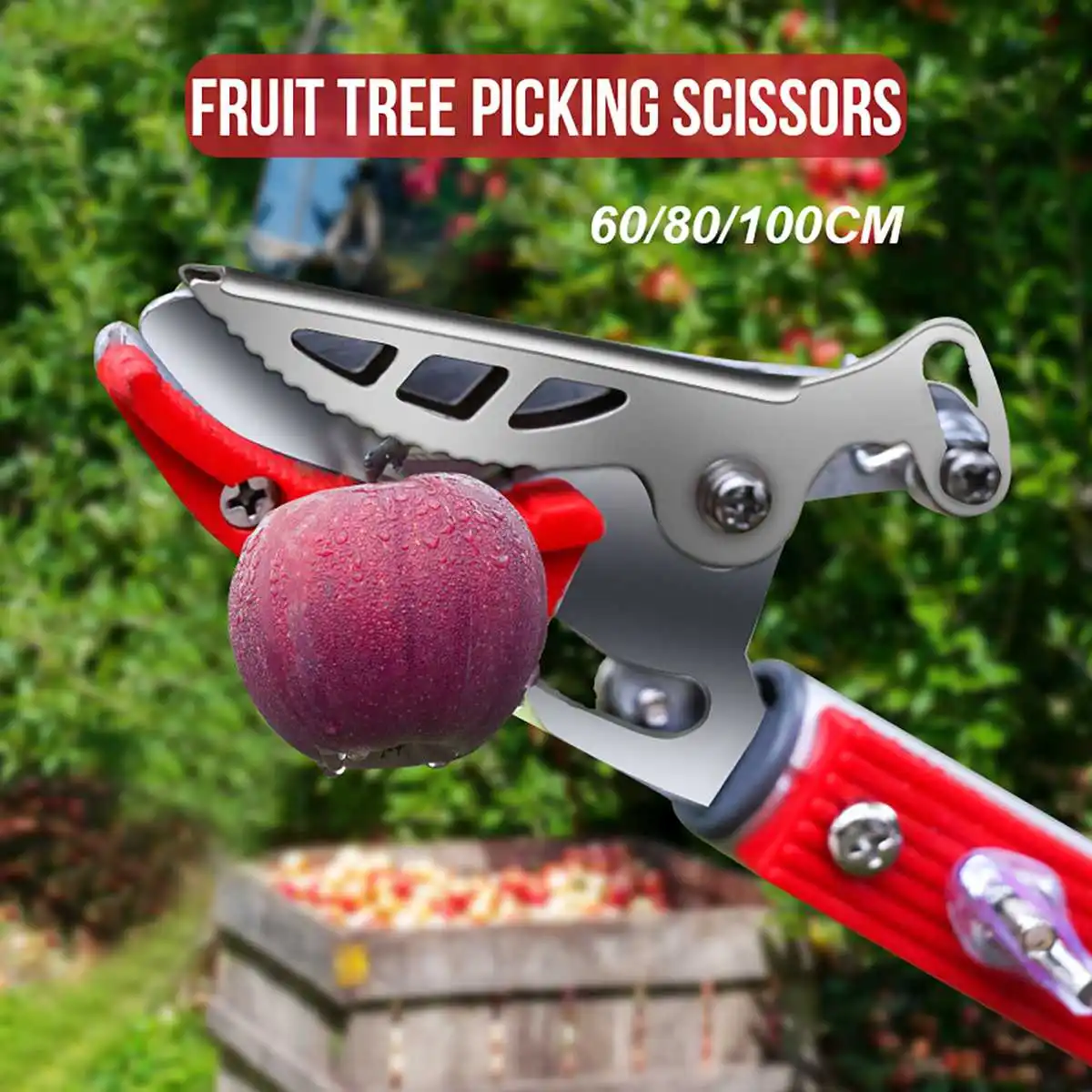

60/80/100cm Extra Long Reach Pruner Cut and Hold Bypass Pruner Max Cutting 1/2 inch Fruit Picker and Tree Cutter For Garden