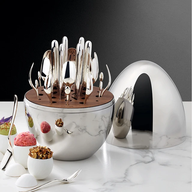 Hangulat Kávé Ezüst Desszert Kanállal Villa Ajándékdoboz Asztali Edények Étkészlet A Konyhai Családi Szálloda Étteremhez - Image 2