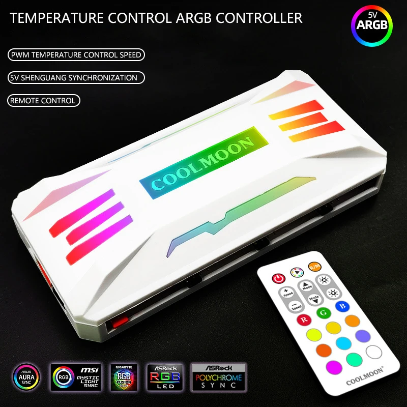 Controle Remoto sem Fio Chassis Fan Hub P-argb Controller 4-pin Controle de Temperatura Pwm 5v 3-pin Sincronização