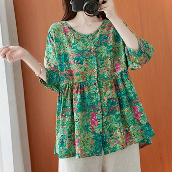 

COIGARSAM Cute Floral Print Shirt Womens tops Summer Loose Thin Women shirts Orange Purple Green 933