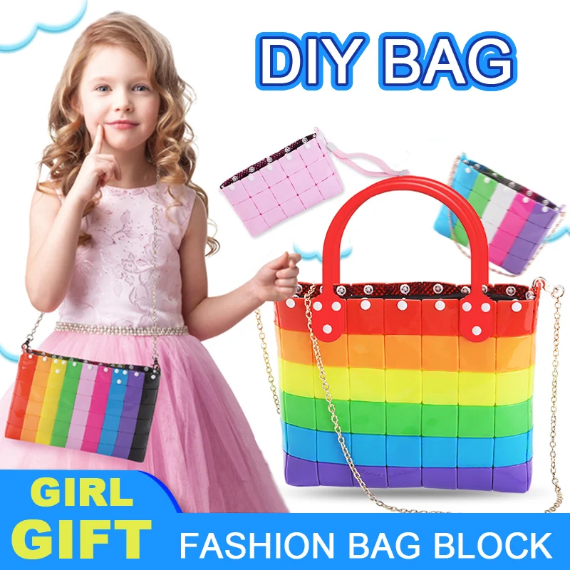 

Baby DIY Soft Girl Bag Building Blocks Kids DIY Handbag Model Construction Educational Handmade Toys Children Christmas Gifts