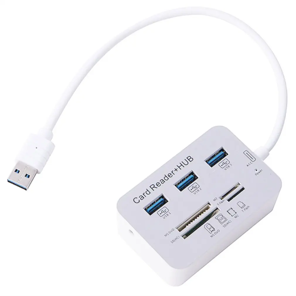 3 Port Aluminum USB 3.0 Hub MS SD M2 TF Multi-In-1 Memory Card Reader Adapter