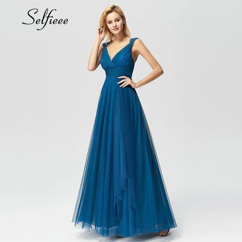 Новые Модные Элегантные женские платья для вечеринки Vestidos De Fiesta простое ТРАПЕЦИЕВИДНОЕ ПЛАТЬЕ С v-образным вырезом и открытой спиной длинное платье макси из тюля для девушек