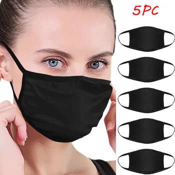 

5pc Face Mask Unisex Washable Reusable Dust Mask Mascarilla Black Windproof Dustproof Elastic Earloop Masque Respirator