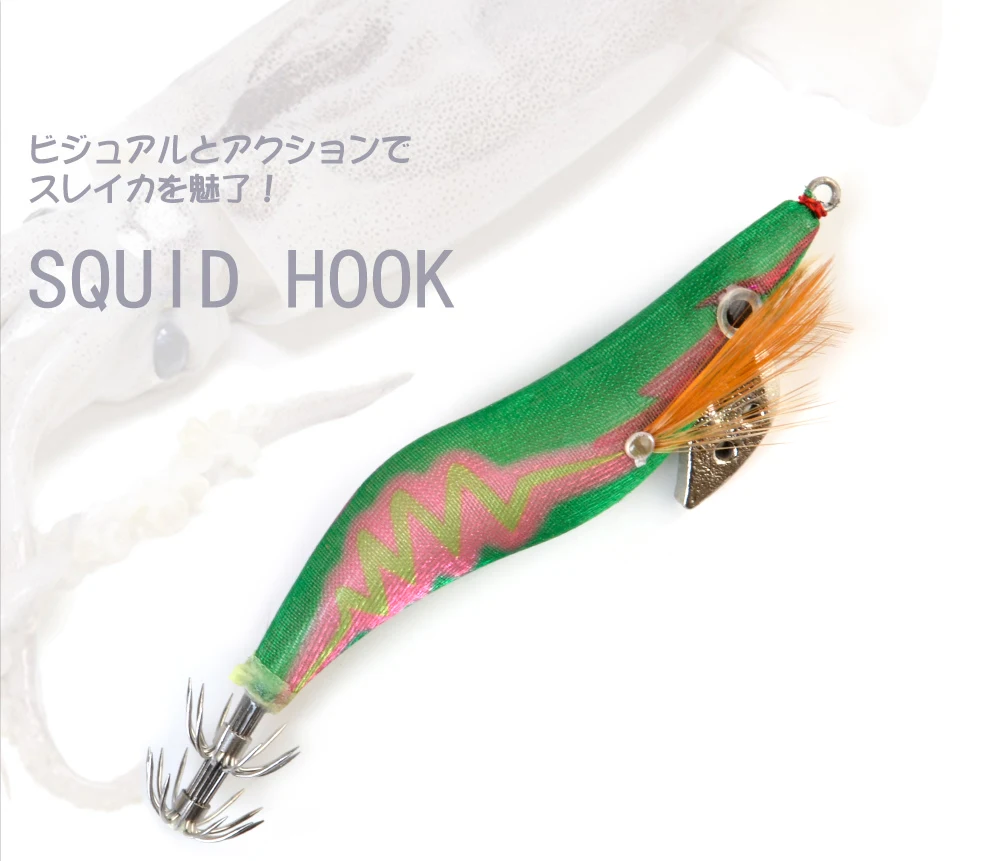 FTK Tintenfisch Jig Meer Angeln Köder 8g 12g 15g 19g Tintenfisch Haken Holz Garnelen Köder 3D Augen leuchtende Köder Harte Köder 2,0 # -3.5 # – Detail 1