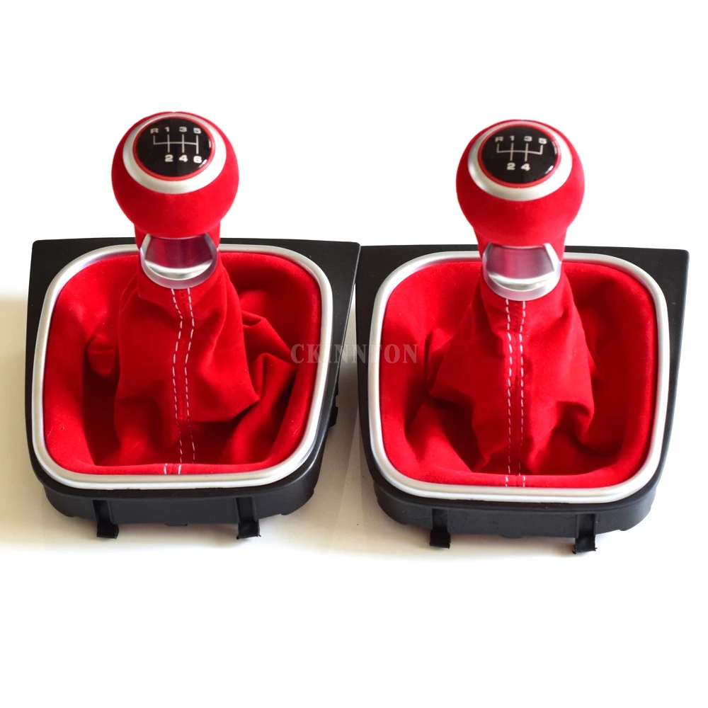 

DHL 50PCS Suede Leather Red Black Complete 5 6 Speed Gear Stick Shift Knob boot kit For VW Golf 5 6 MK6 R32 GTI 04-09