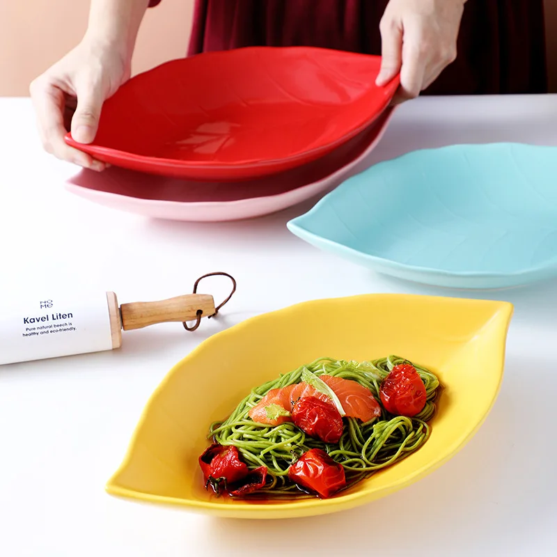 Creative leaf plate ceramic platter household dish reunion rice combination family gathering large | Дом и сад