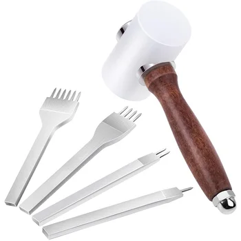 

Leather Stitching Pouch Sewing Tools Kit with 4mm Prong Punch Stitching Chisel Leather Carving Mallet Hammer