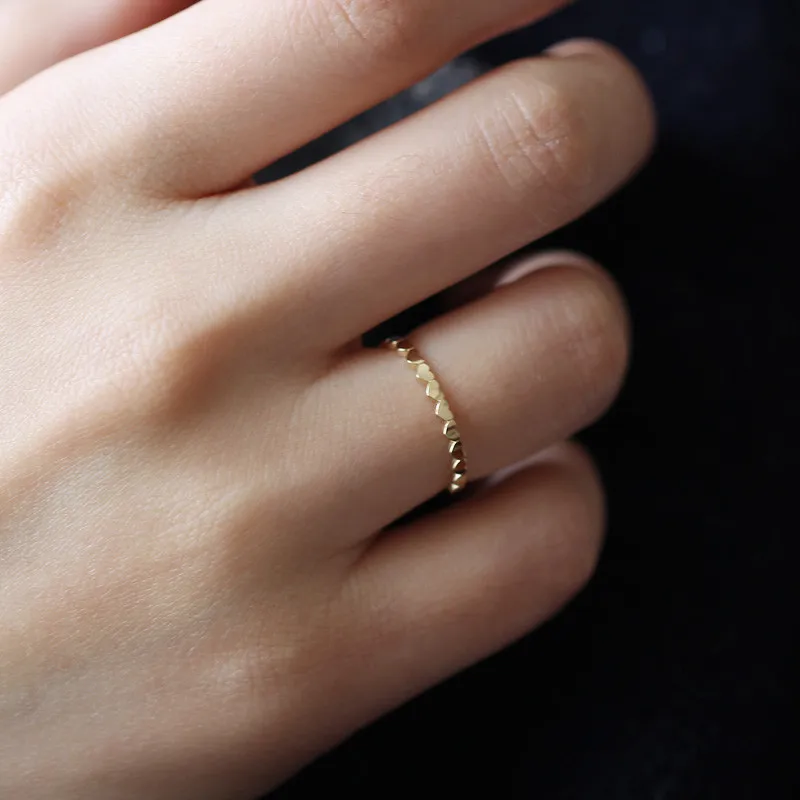 925 Sterling Silver Korean Version Simple Ring Women 14K Plating Gold Heart-shaped Link Tail Ring Jewelry