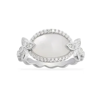 

SLJELY High Quality Real 925 Sterling Silver Mother of Pearl Floral Finger Ring Paved Cubic Zirconia Stones Women Luxury Jewelry