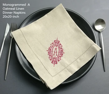 

Ste of 12 Fashion Monogrammed Napkins Oatmeal Linen Thick Dinner Napkins Table Napkin with Embroidery Color Initial 20x 20- inch