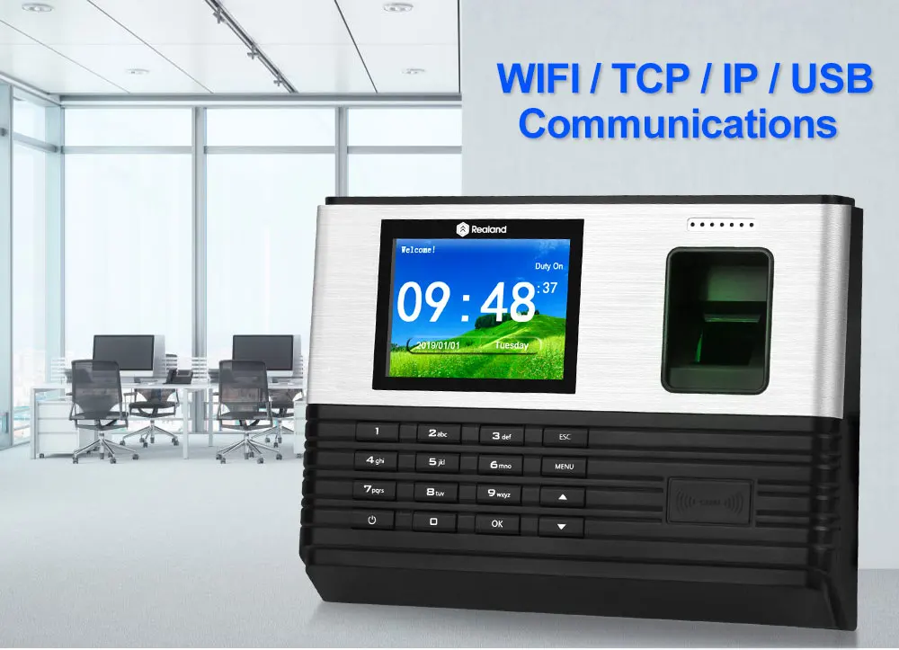 Realand 2,8 дюймов TCP/IP/wifi биометрическое устройство для считывания отпечатков пальцев RFID работник система регистрации времени часы рекордер