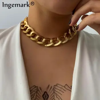 

Hip Hop Curb Cuban Chunky Chain Necklace Women Collares Iced Out Gold Color Big Thick Choker Necklace Jewelry Steampunk Men