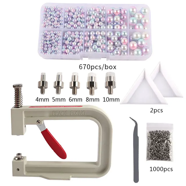 Imitation ABS Pearl Bead Nailing Hole Free Ball Claw Nail Set DIY Portable Handmade Press Manual Drilling Machine For Clothes 015