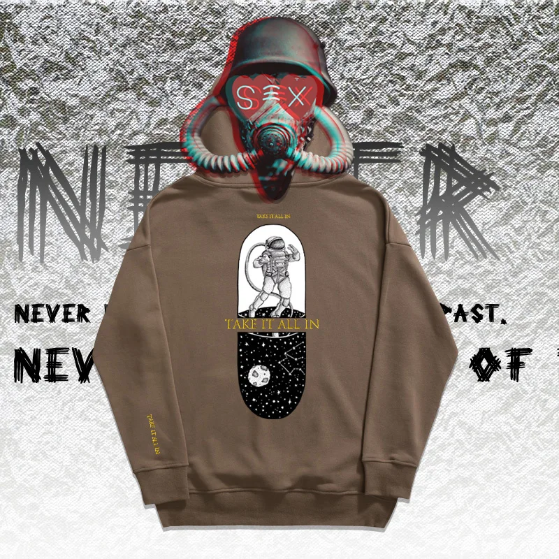 Пальто с капюшоном в стиле хип-хоп, популярная скейтборд улица hoodiescustom астронавт мультфильм печати длинный рукав ворс and fabric leisure Толстовка - Цвет: mocha