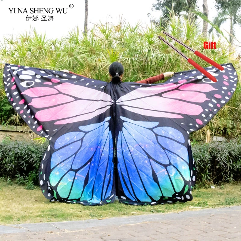 

Wings With Sticks Belly Dance Isis Butterfly Rainbow Colorful Wing Adult Women Belly Dancing Accessories Monarch Wings Costumes