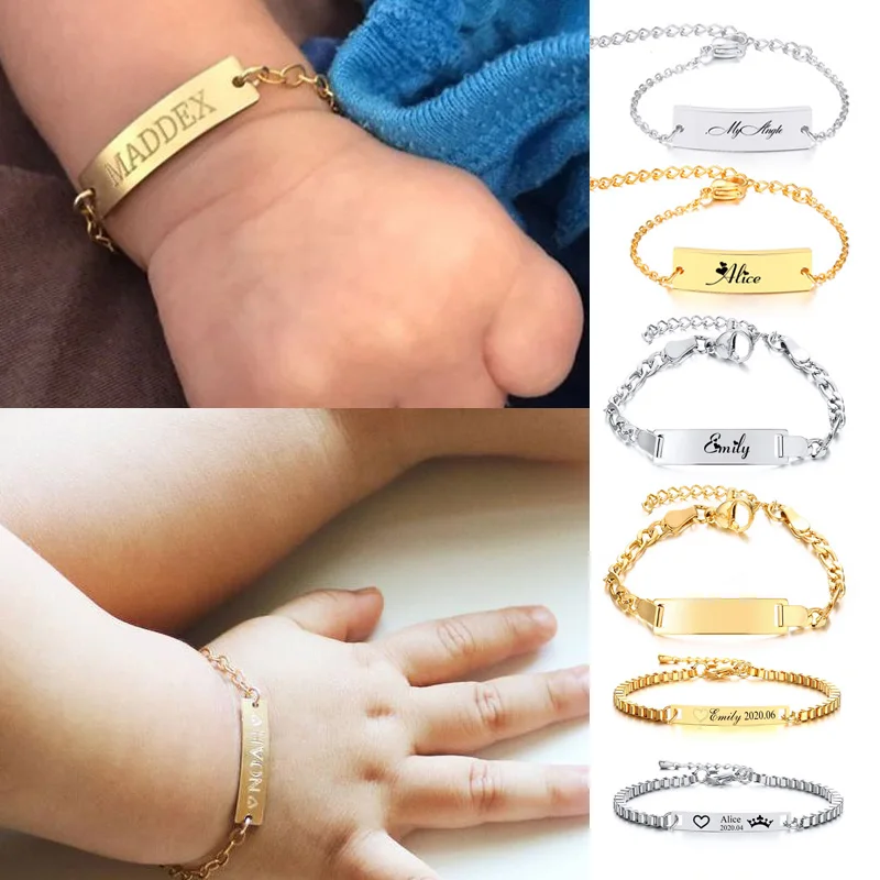 Engrave Custom Baby Bracelet Stainless Steel Birthday Name Personalized Gift for Girl Boy Children Nameplated Bracelet Wristband