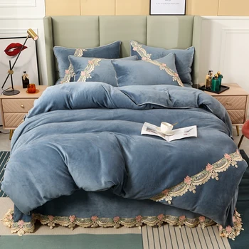 

Korean Lace Milk Fleece 4-piece Double-sided 1.8m Bed Coral Velvet Quilt Cover Flannel Flannel Flannel Sheet