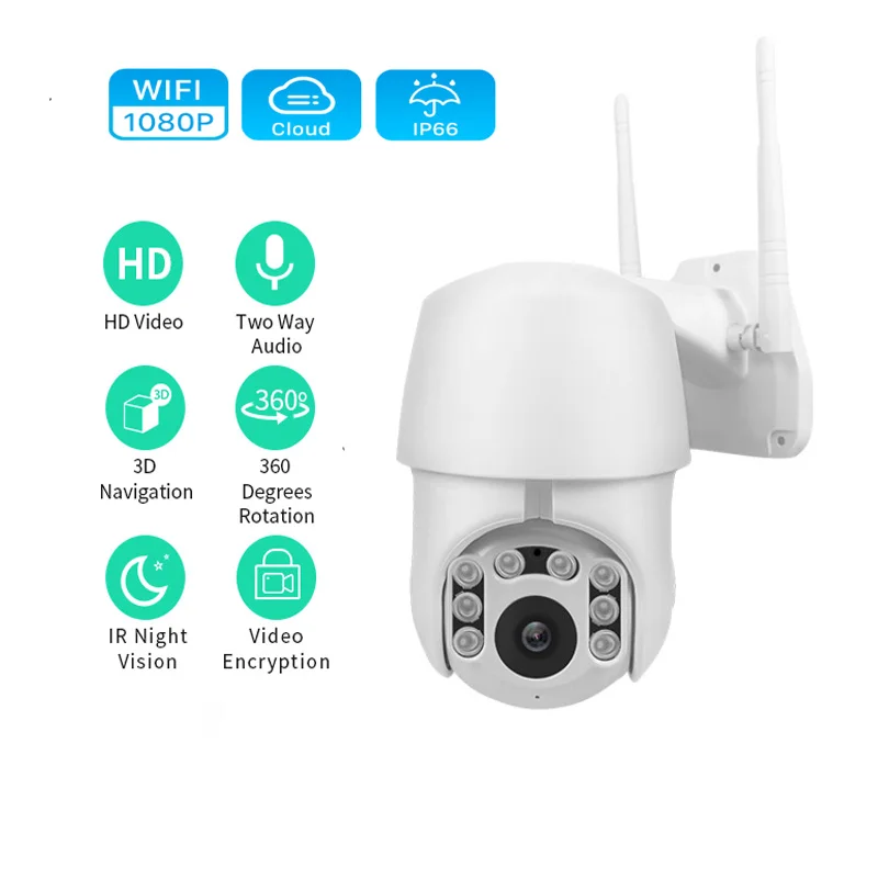 

Wifi IP Camera Wireless Security Camera Outdoor 1080P HD Surveillance PTZ Camera Two Way Audio Onvif 2MP IR Night Vision P2P