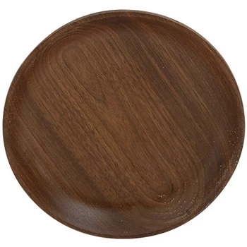 

Black Walnut Round Wooden Western Dish Pizza Plates Coffee Dim Sum Restaurant Family Kitchen Tableware Set