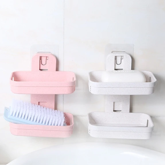 

Double Layers Sponge Drainer Soap Wash Cleaning Ball Sponge Suction Dish Bathroom Accessories Hanging Storage Shelf Plate