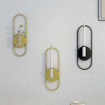 

Home Decoration Accessories Metal Ellipse Wall Hanging Candle Holder Ornaments Flower Arrangement Candle Holder Creative Vase