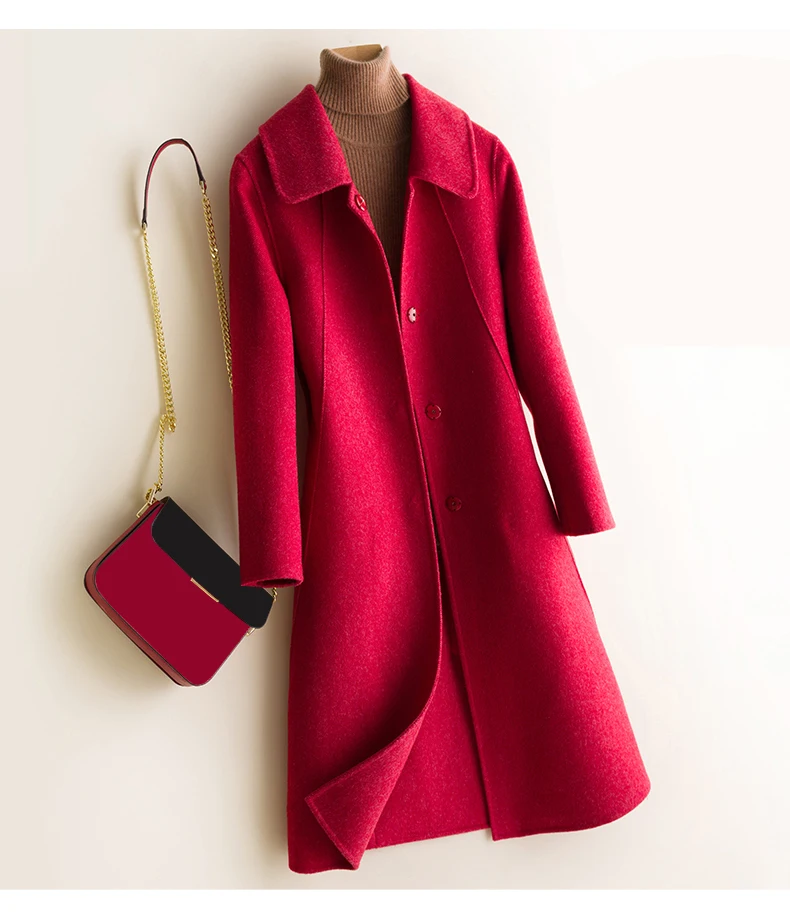 Winter new Casual Cashmere Medium and long section Coats women fashion Single Breasted Long sleeve Coats Solid color Wool Coats