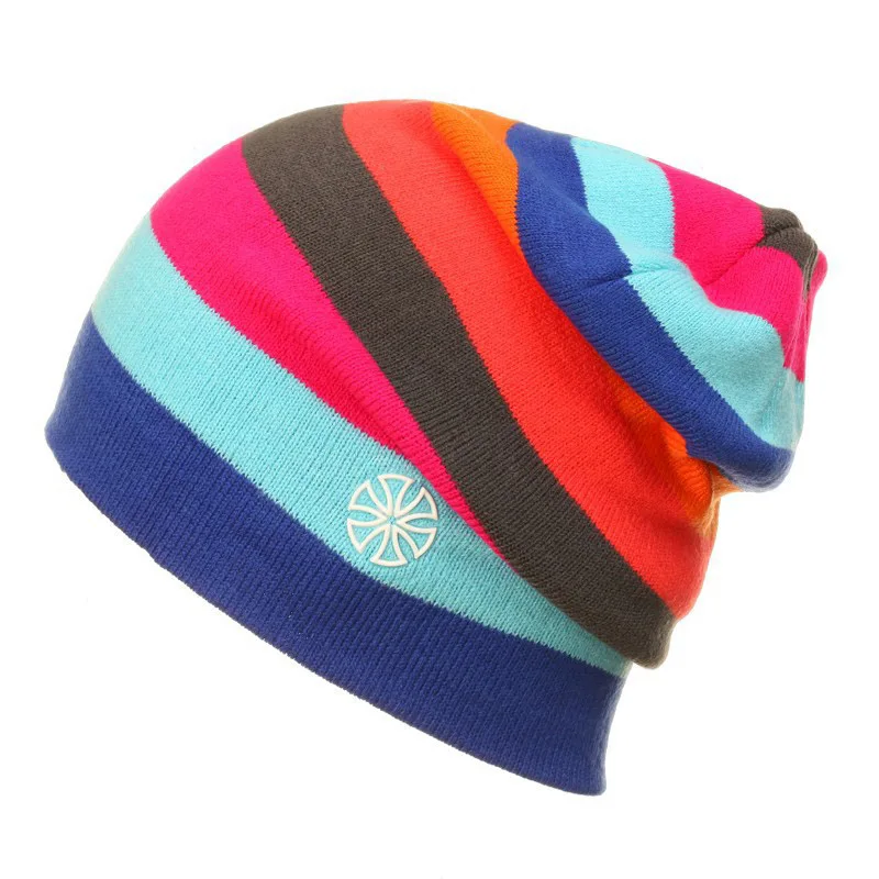 H Outdoor Riding Beanies Cap Casual Striped Knitted Hat Sportwear