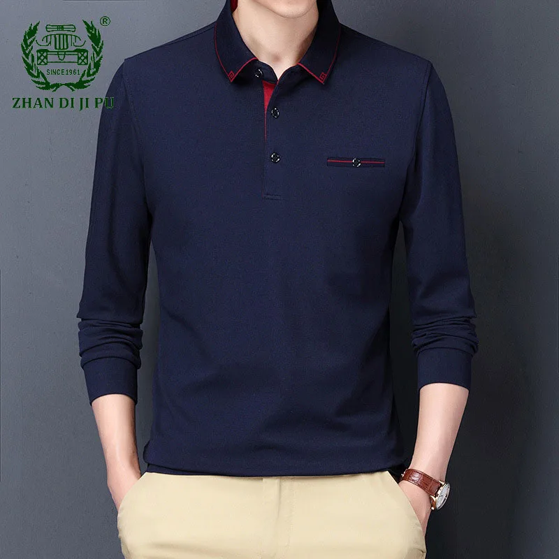 

2021 Spring New Business Long Sleeve Polo Shirt Men Casual Lapel Solid Color Comfortable Breathable T-Shirt Male Dad Outfit Tops