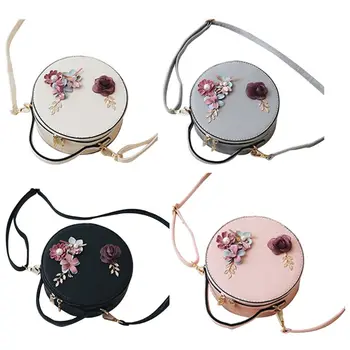 

Women PU Handbag Sweet Girls Casual Shoulder Circle Round Bag Lady Mini Zipper Messenger Crossbody Bag Female Shopping Tote