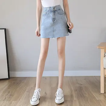 

Denim Skirt A-line Skirt Female 2020 Spring New Metal Buckle Hip Skirt Sexy Short Skirt