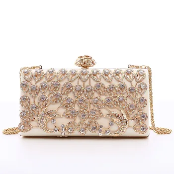 

Luxury Hollow Out Flower Women Evening Bags Diamonds Ladies Day Clutches Chain Shoulder Hand Bags Party Wedding Purse B069