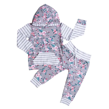 

2 pieces Long sleeve Floral Hoodie Top and Flower Pant Set For Baby Girl Clothes