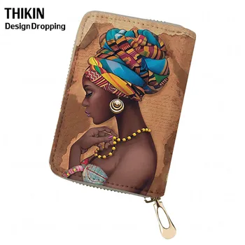 

THIKIN Traditional African Women Printed Ladies Travel Leather Passport Holder Girls Mini Coin Money Purse Bag Credit Cardholder