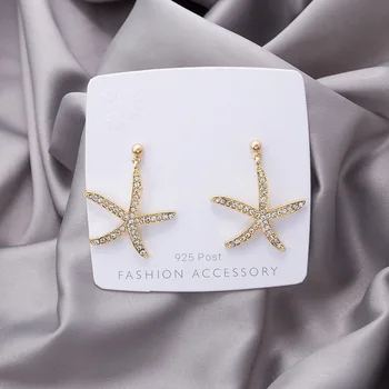 

Korean Temperament Bling Rhinestone Star Earrings for Women Gold Color Metal Big Star Drop Dangle Earrings Wedding Party Jewelry