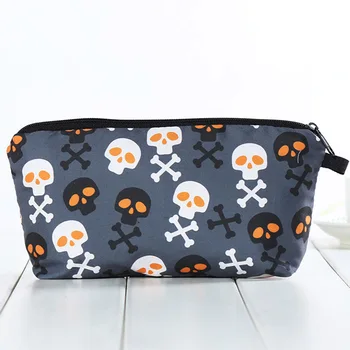 

Makeup Travel Cosmetic Bag Toiletry 3D Printing Zipper Halloween Pumpkin Colorful Ghost Skull Large Capacity Storage Organizer
