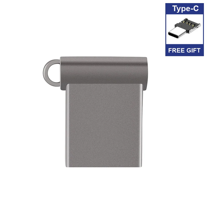 Мини металлический usb флэш-накопитель Реальные 64 ГБ 32 ГБ 16 ГБ 8 ГБ 4 ГБ серебряные крошечные карты памяти Micro U диск USB подарок адаптер Typec - Цвет: Gray-Typec
