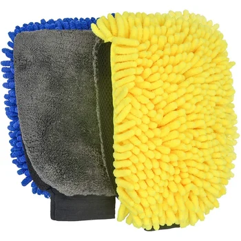 

Car Wash Mitt - 2 Pack Extra Large Size - Winter Waterproof -Washing Mitts-Coral Velvet - Wash Glove-Lint Free - Scratch Free(Bl