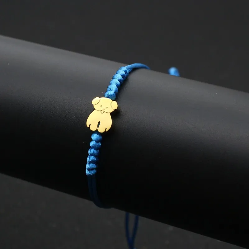 Sky blue Брендовый милый Мишка браслет медведь из нержавеющей стали для мужчин и женщин модная нитка, Плетеный Регулируемый счастливый браслет Дружбы бижутерия - Окраска металла: Sky blue