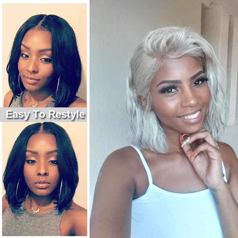 Comprar Ali Queen 13x4 13x6 pelucas delanteras de encaje 10A 150% 180% 200% pelucas de pelo Remy brasileño recto Natural negro corto Bob