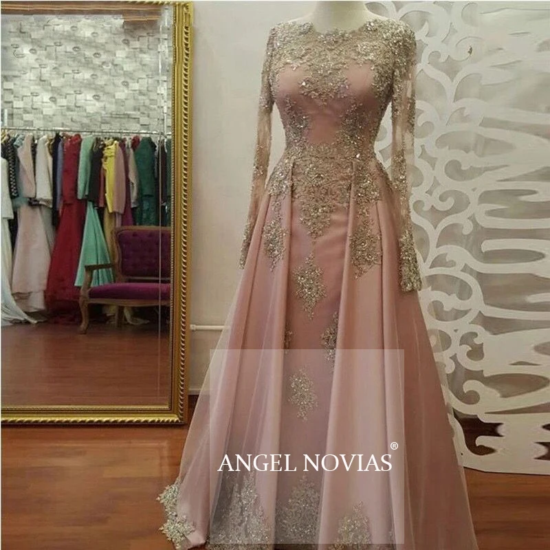 Женское длинное вечернее платье ANGEL NOVIAS элегантное бальное с кружевом и бисером