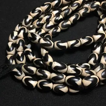 

Natural Tibetan Black and White Tiger Tooth Agate Dzi Beaded Rosary Necklace and Bracelet Dual Use charm pulseira casal jewelry