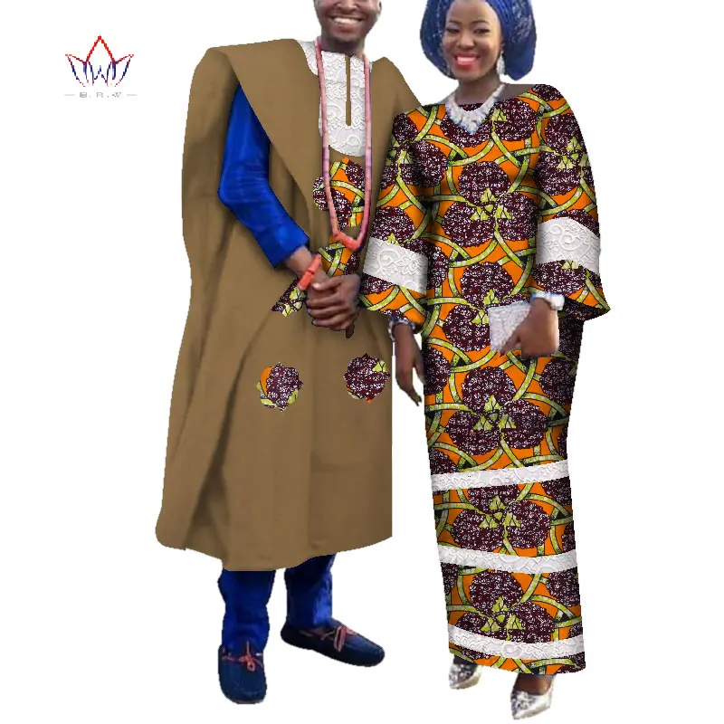 Весенняя африканская парная одежда, 2 предмета, одежда для влюбленных пар, Дашики Базен Riche, одежда размера плюс 6xl BRW WYQ217 - Цвет: 14