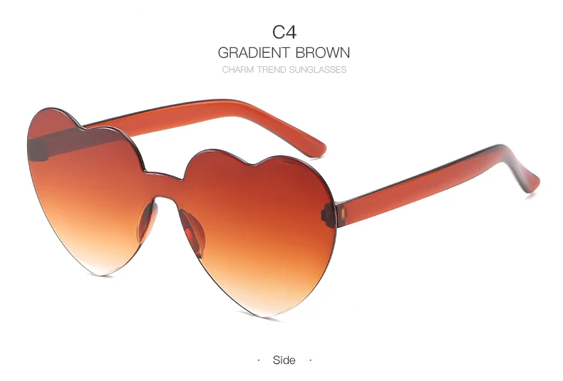 Женские солнцезащитные очки с сердечком, прозрачная оправа для женщин, Винтажные Солнцезащитные очки без оправы UV400, высокое качество, милые женские очки