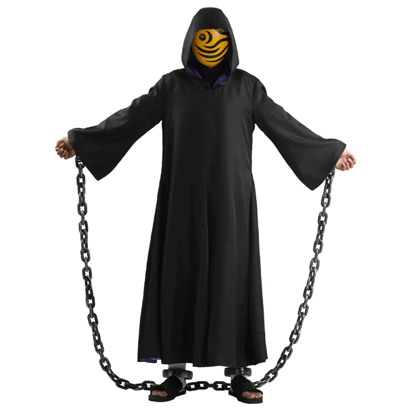 

Anime Naruto Uchiha Obito Resin Tobi Cosplay Costume Zetsu Black Long Robe Uniform Cloak Mask Chain