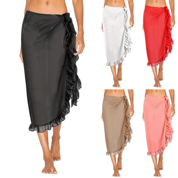 

Women Beach Skirt Ruffles Sarong Bikini Cover Up Chiffon Wrap Skirts Swimwear 2019 Fashion Swimwear Cover up Beachwear