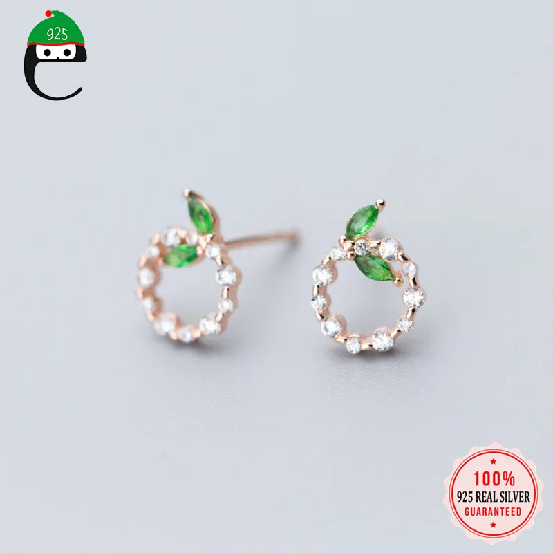 ElfoPlataSi подлинное Серебро 925 ослепительные круглые листья CZ серьги гвоздики для женщин бижутерия из натурального серебра Bijoux XY999